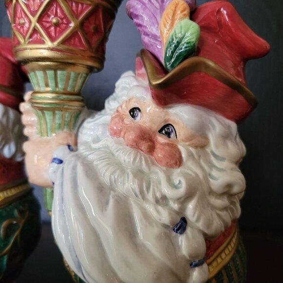 Vintage Fitz and Floyd Christmas Court Santa Elf Torch Candle Holder Pair - Picture 5 of 11